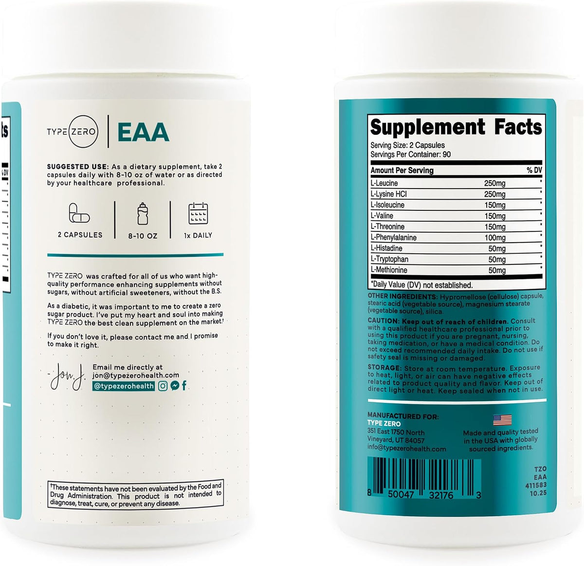 Type Zero Clean EAA (1,200mg) 180 Capsules, 90 Servings, GMO-Free