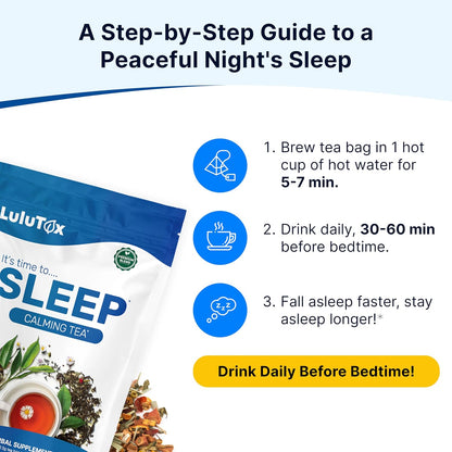LULUTOX Herbal Tea & Sleep Support Bundle – Detox Herbal Tea (28 Servings) + Deep Sleep Tea (28 Bags) + Sleep Patches (28 Ct)