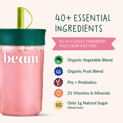 BEAM Kids Multivitamin Powder – Kids Vitamins with Greens, Probiotic & Prebiotic, Immune Support for Children & Toddlers, No Artificial Sweeteners, for Picky Eaters, 20 Servings, Chocolate Flavor