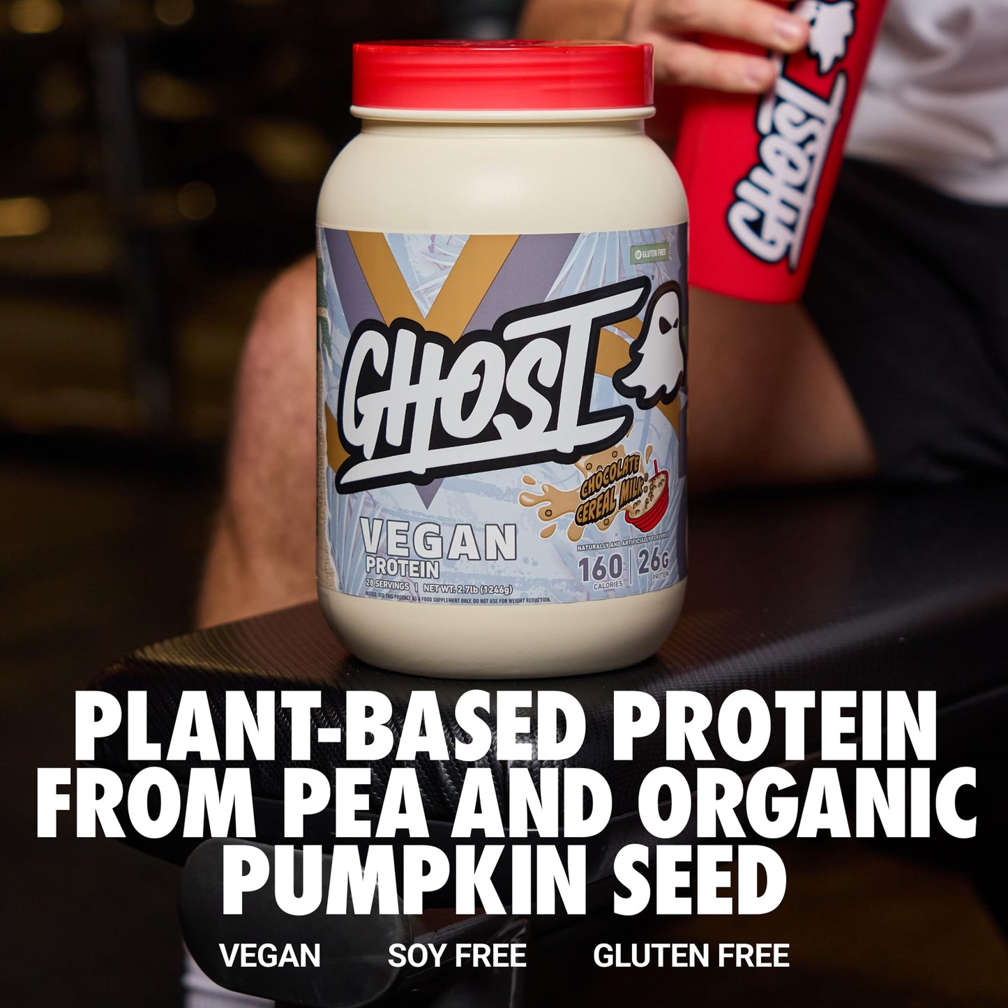 GHOST Vegan Protein Powder, Chocolate Chip Cookies – 2.9LB Tub, 25G of Protein - Plant-Based Pea & Organic Pumpkin Blend Protein with Fiber & Iron - Flavored Post Workout Shakes - Soy, Gluten Free