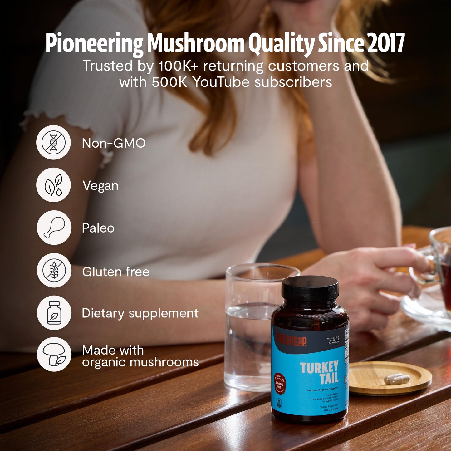 FreshCap Mushrooms Premium Organic Lions Mane Capsules - 14:1 Fruiting Body Extract with 31% Beta-Glucans - 3rd-Party Tested Nootropic for Clarity, Focus & Cognitive Support (120 Capsules)