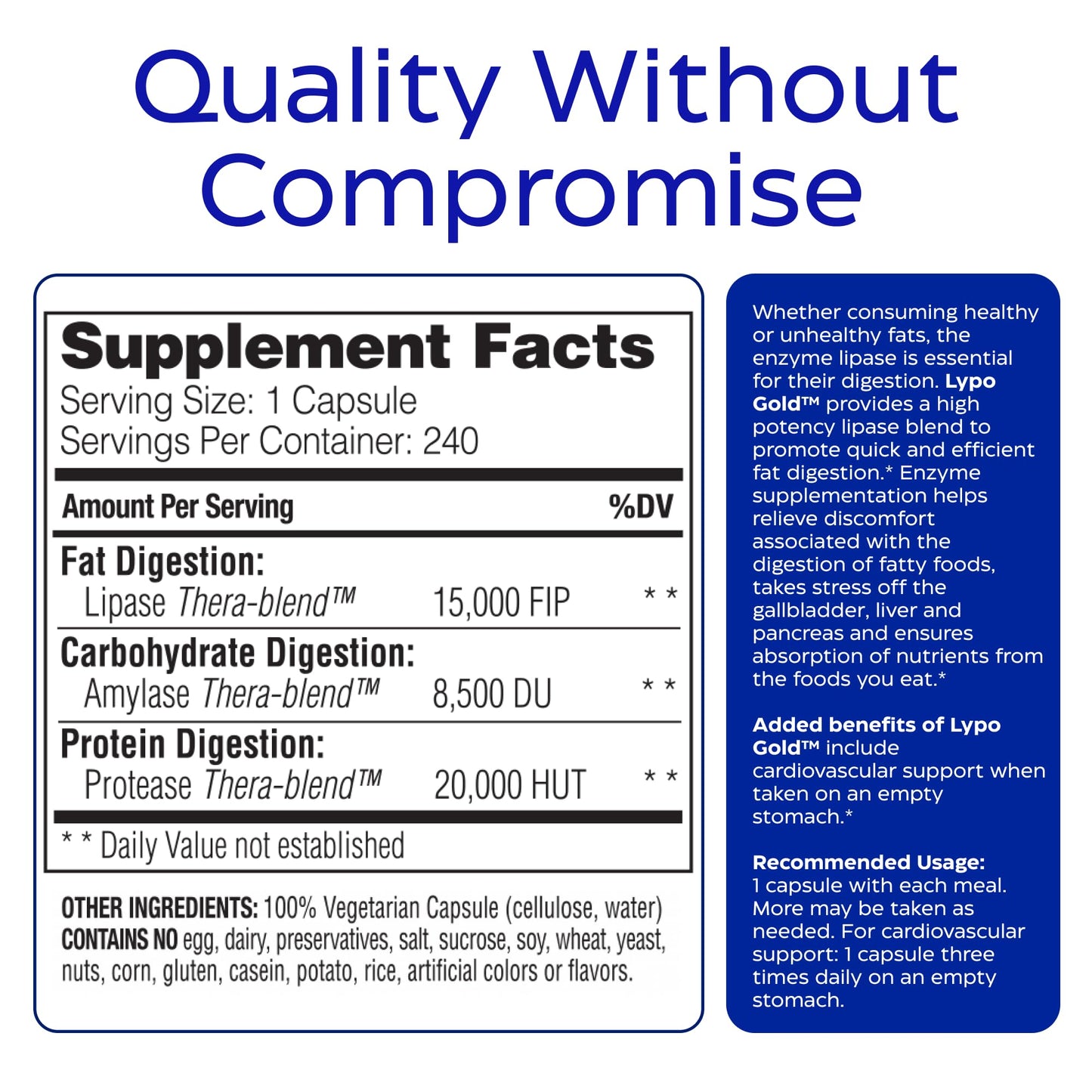 Enzymedica Lypo Gold - Protease, Amylase & Lipase Digestive Enzymes for Women & Men, Enzyme Supplement for Fat Digestion, Gut Health & Gallbladder Support, Helps Gas & Bloating, Gluten Free - 60 Caps