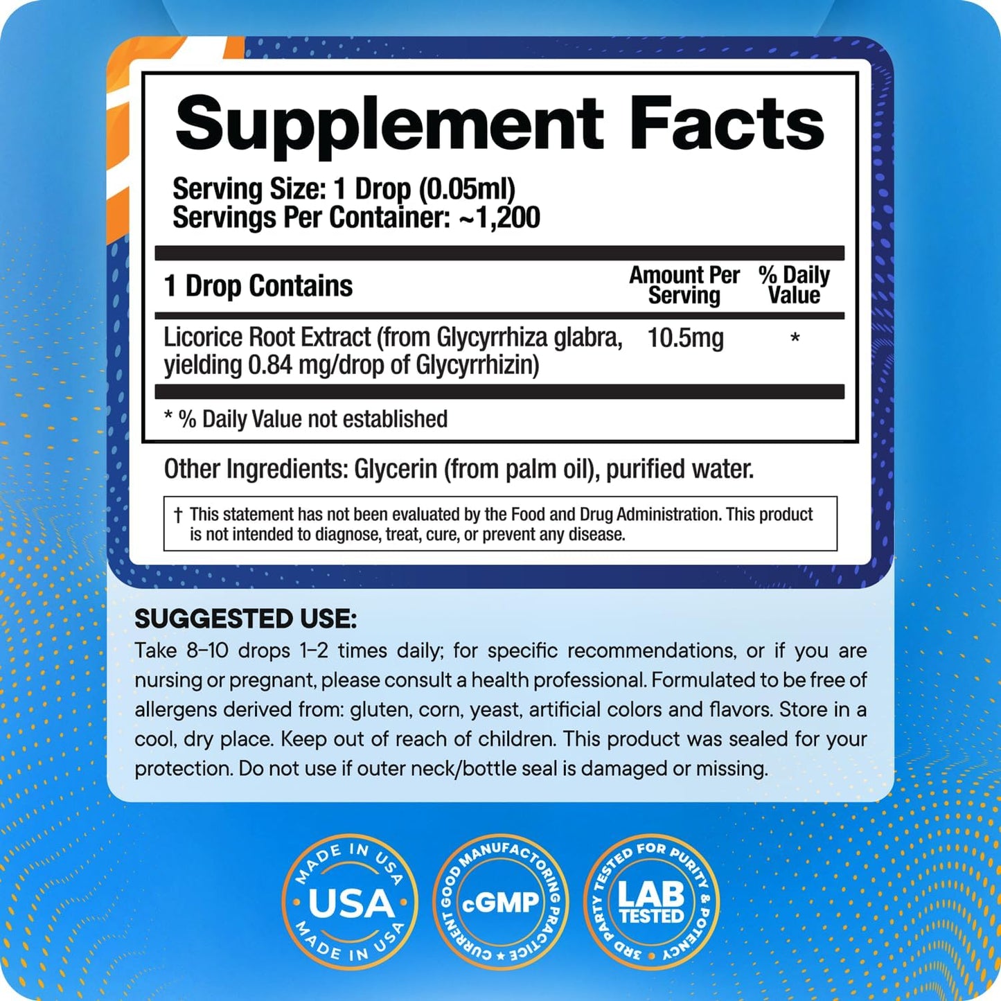Licorice Root Extract for Cortisol & Adrenal Support, 0.87 mg Glycyrrhizin per Drop, Clinical-Grade Liquid Tincture, Adaptogen for Stress, HPA Axis Supplement, 1,200 Drops, 2 fl oz