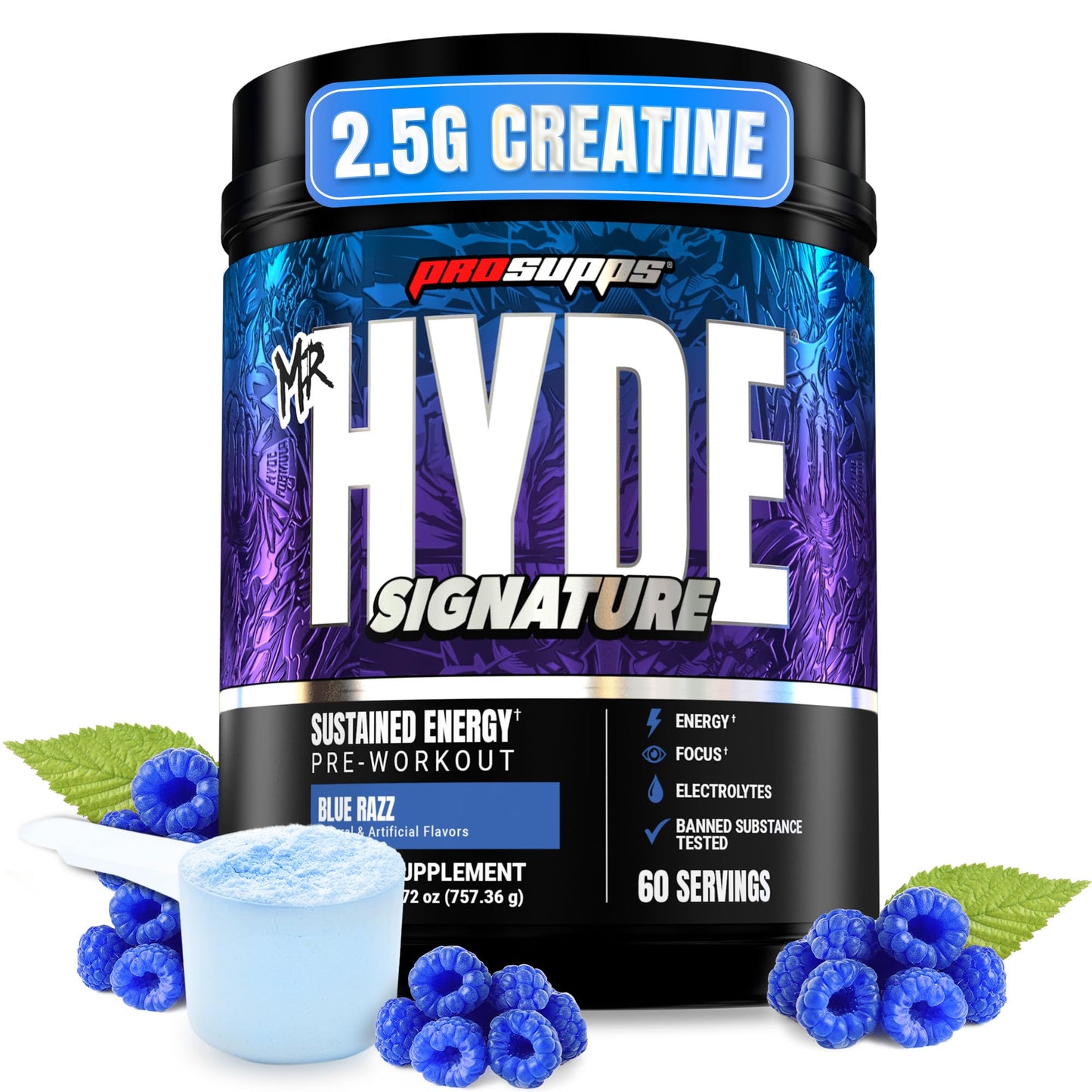 ProSupps Mr. Hyde Signature Pre Workout Powder with Creatine, Beta Alanine & Caffeine - Performance, Energy & Endurance - Clean Fitness & Gym Supplements for Men & Women (Blue Razz, 30 Servings)