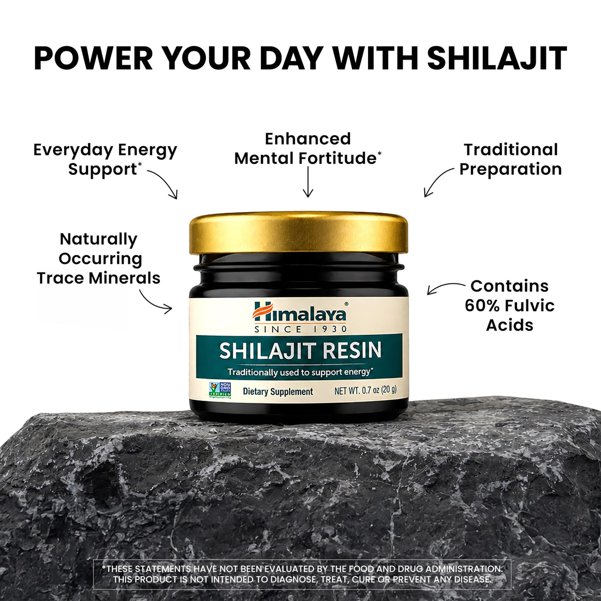 Himalaya Shilajit - Herbal Energy Supplements with Fulvic Acid and Trace Minerals, from Shilajit Resin, Vegan, Non-GMO, Gluten Free, 250 mg, 60 Capsules