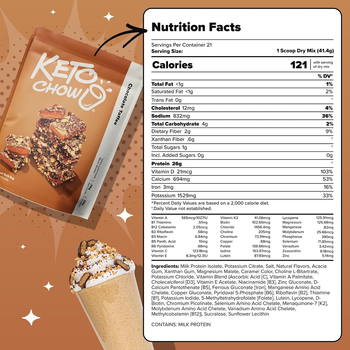 Keto Chow Chocolate Meal Replacement Shake Powder, 21 Meals