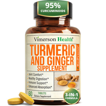 Turmeric and Ginger Supplement – Inflammation & Joint Support. 60 Capsules
