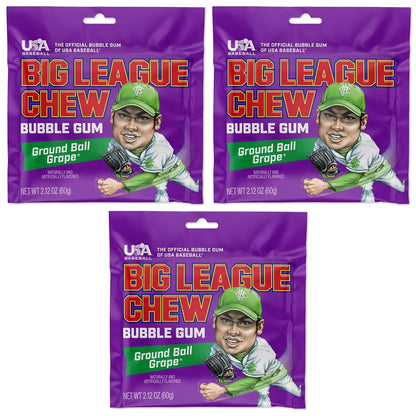 Big League Chew Grape - Chewing Bubble Gum Pack of 3, 2.12 oz