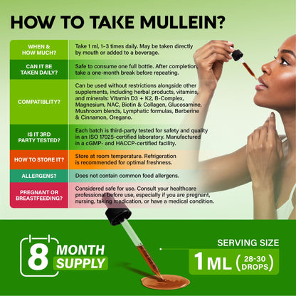 Mullein Drops for Lungs - USDA Organic Liquid - Mullein Leaf Extract Supplement - for Women & Men - Lung & Bronchial Cleanse for Smokers - Respiratory Health Support - As Tincture, Tea, Pills - 4 oz