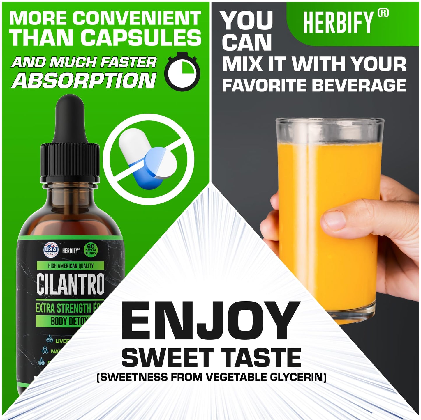 HERBIFY Cilantro Tincture - Herbal Cilantro Supplement for Detox - Rich Source of Antioxidants - Supports Heart and Body Cleanse - Made in USA - Cilantro Extract 4 Fl Oz