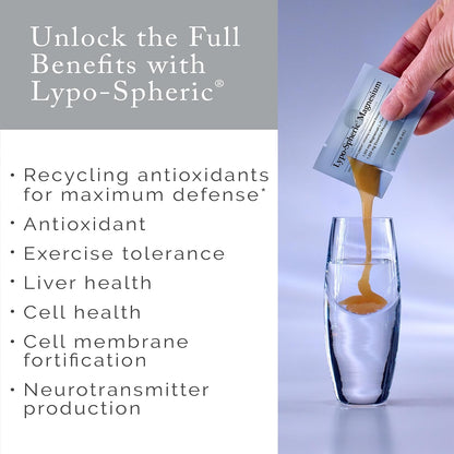 Lypo–Spheric Magnesium L–Threonate – 30 Packets – 1,000 mg Magnesium Per Packet – Liposome Encapsulated for Improved Absorption – Professionally Formulated & 100% Non–GMO