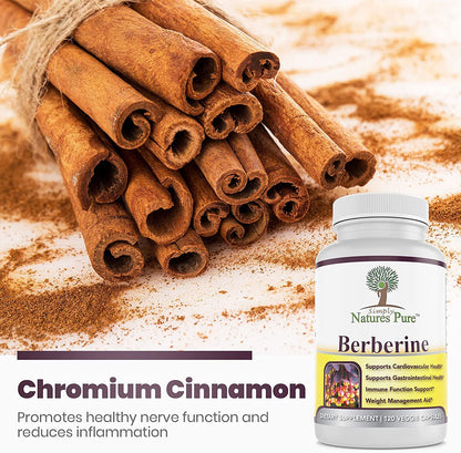 Simply Natures Pure Premium Berberine HCl 500mg - 120 Capsules - Cardiovascular Gastrointestinal Immune Support - Chromium Cinnamon