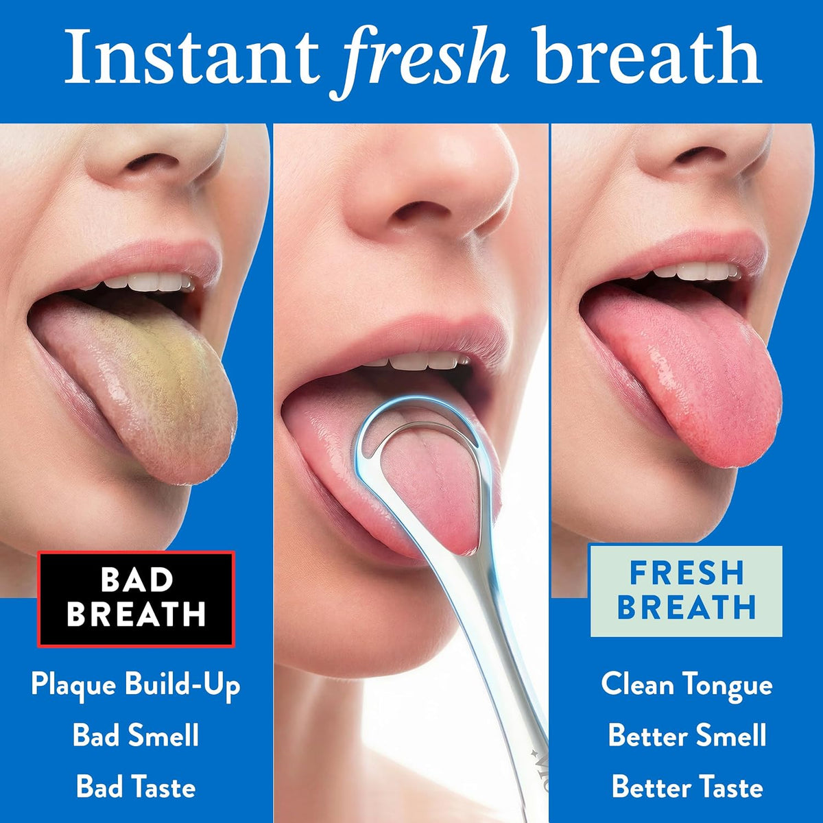 Mouthology Metal Tongue Scraper, Reduce Bad Breath in Seconds, Stainless Steel Tongue Cleaners for Adults, Metal Tounge Scrubber, Tongue Scraper Cleaner for Fresh Breath Tongue Brush (One Pack)