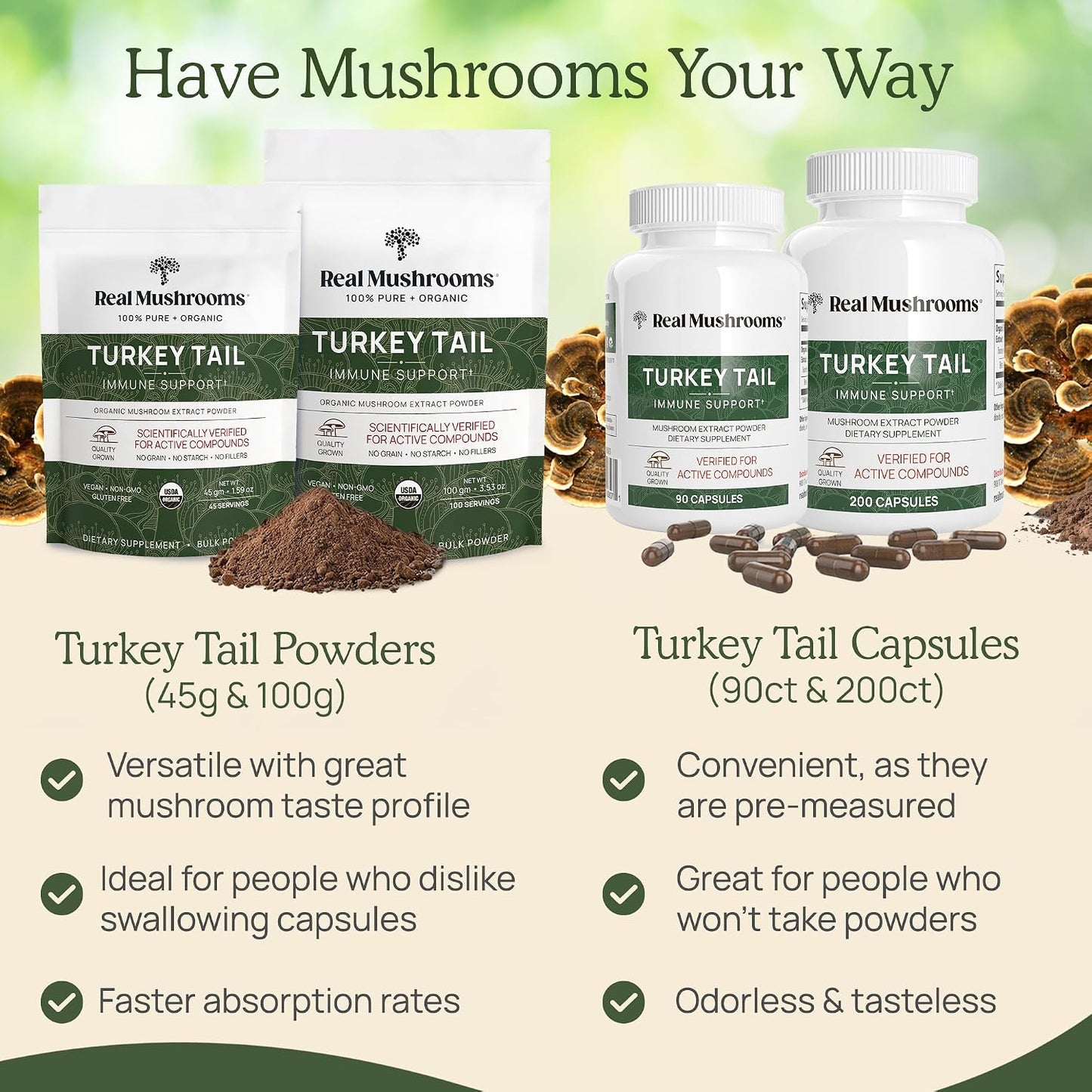 Real Mushrooms Turkey Tail for Humans & Pets - Bundle for Immune Support - Vegan, Non-GMO, Grain-Free, Gluten-Free Mushroom Extract Capsules - Verified Levels of Beta-Glucans