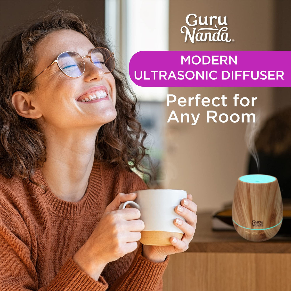 GuruNanda Woodsy Ultrasonic Diffuser & Cool Mist Humidifier - Aromatherapy Diffuser