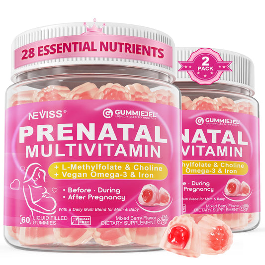 Prenatal Vitamins for Women Multivitamin Gummies w/ Methylfolate 1mg, Choline Omega-3(DHA+EPA) Iron, Postnatal Vitamins for Women Breastfeeding | Before,During & After Pregnancy,Sugar Free,Vegan,60Cts