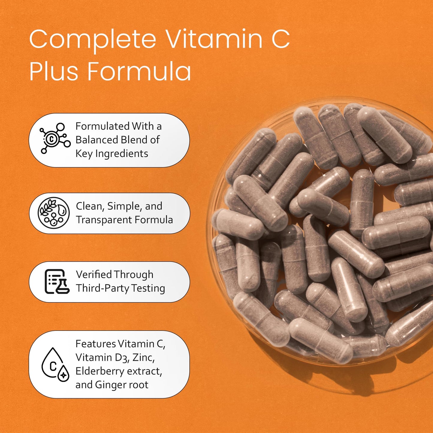 NaturaLife Labs Vitamin C with Vitamin D3, Zinc, Elderberry & Ginger Root – 1,700 mg per Serving – 100 Capsules, Vegan, Non-GMO, Gluten Free