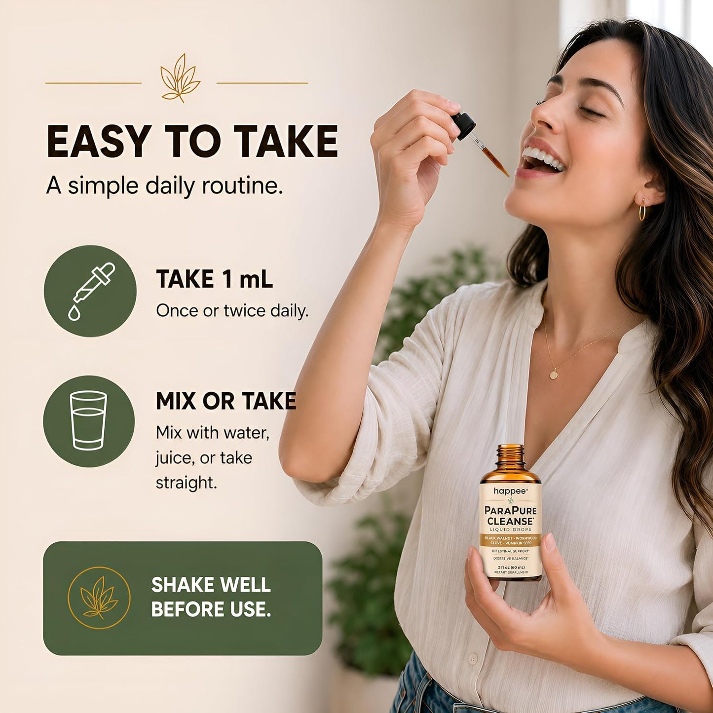 Happee ParaPure Cleanse for Humans Wormwood Black Walnut Clove 2 Fl. Oz | All-in-One Herbal Liquid Drops - Detox Support, Intestinal Guard, Gut Health & Microbiome Support, 60 Day Supply