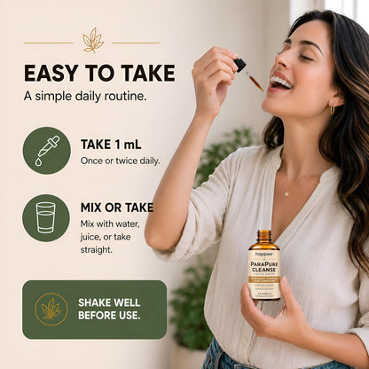 Happee ParaPure Cleanse for Humans Wormwood Black Walnut Clove 2 Fl. Oz | All-in-One Herbal Liquid Drops - Detox Support, Intestinal Guard, Gut Health & Microbiome Support, 60 Day Supply