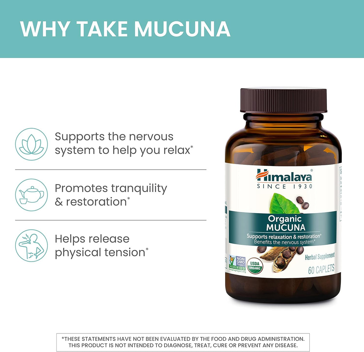 Himalaya USDA Organic Mucuna Pruriens Supplement, 600 mg, 60 Caplets