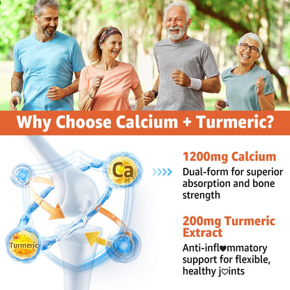 Calcium Gummies with Turmeric for Women & Men - Calcium 1200mg with Vitamin D3 K2 B12 5000 IU & Zinc, Suger-Free Calcium Supplement for Bone, Muscle Strength & Immune Support - Vegan(120 Count)