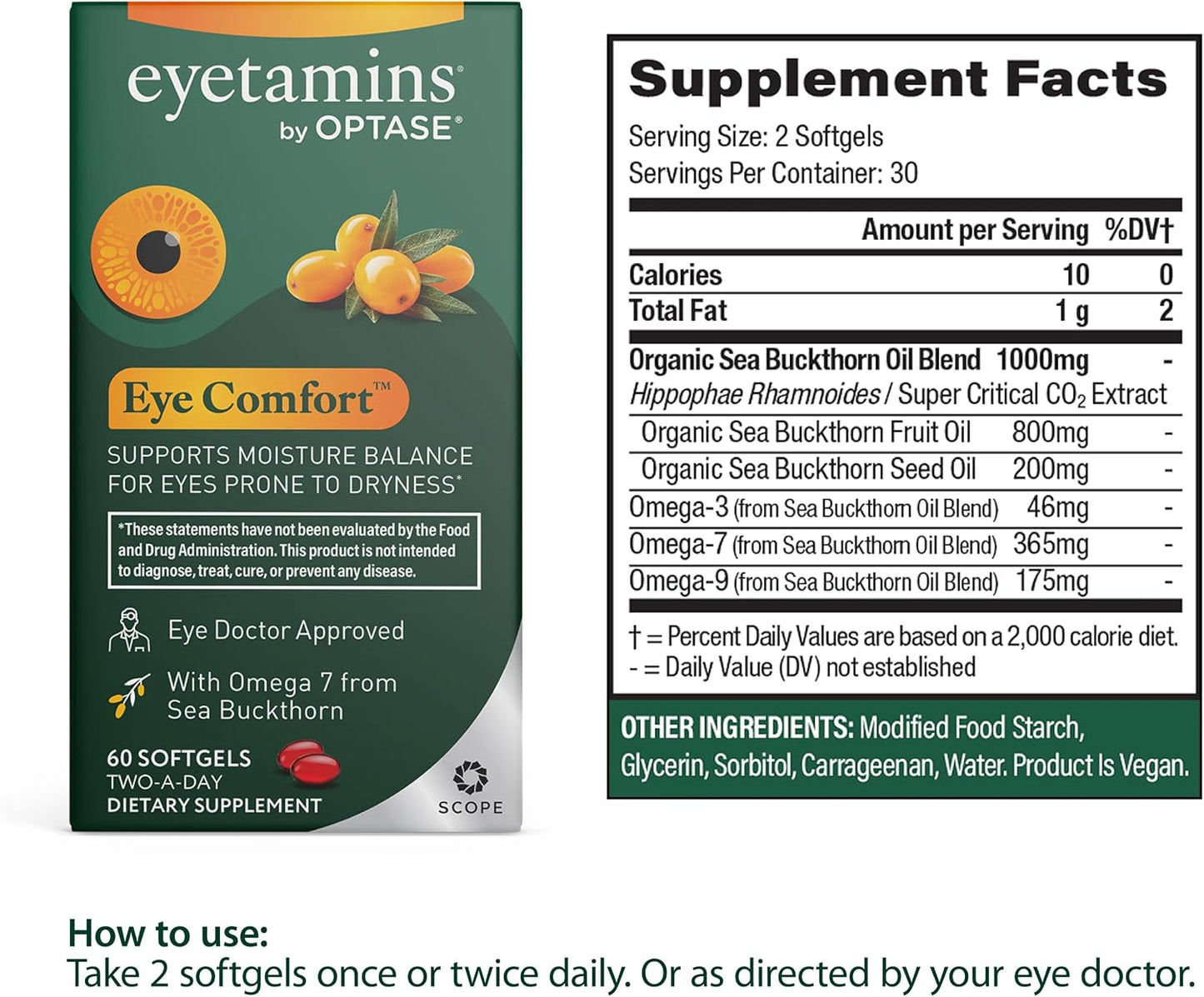 eyetamins® by OPTASE® Eye Comfort™ - 60 Softgels - Eye Doctor Recommended - an Omega-Based Eye Supplement formulated to Support Moisture Balance and Eye Comfort from Within. Plant Based Soft gels.