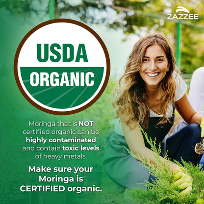 Zazzee USDA Organic Moringa Leaf 20:1 Extract, 180 Vegan Capsules, 3 Month Supply, Certified Kosher, Moringa Oleifera, Antioxidant, Immune & Cellular Support, Superfood Supplement, Made in the USA