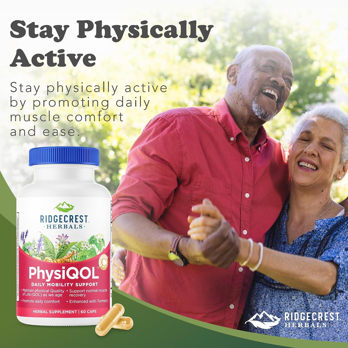 RidgeCrest Herbals PhysiQOL Turmeric Boswellia Joint Comfort 60 Ct | 30 Servings, Vegan Capsules, Natural Herbal Blend, Daily Wellness Support Formula for Adults and Seniors
