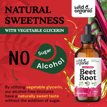 Wild & Organic Beet Root Extract Drops - Energy Support - Liquid Red Beets Supplements - 400 mg per Serving - Mix with Powder - Vegan, Sugar & Alcohol - 4 fl oz