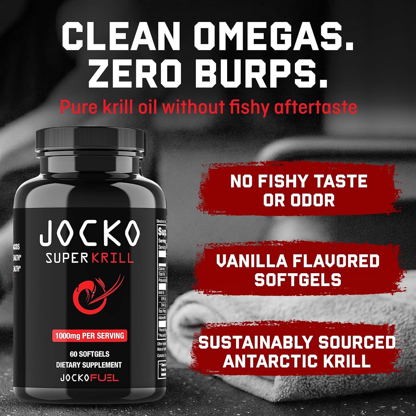 Jocko Fuel Antarctic Krill Oil Omega 3 Fatty Acid Supplements DHA & EPA - 1000mg Softgels - Supports Joints, Mobility & Mental Function (60 Softgels)