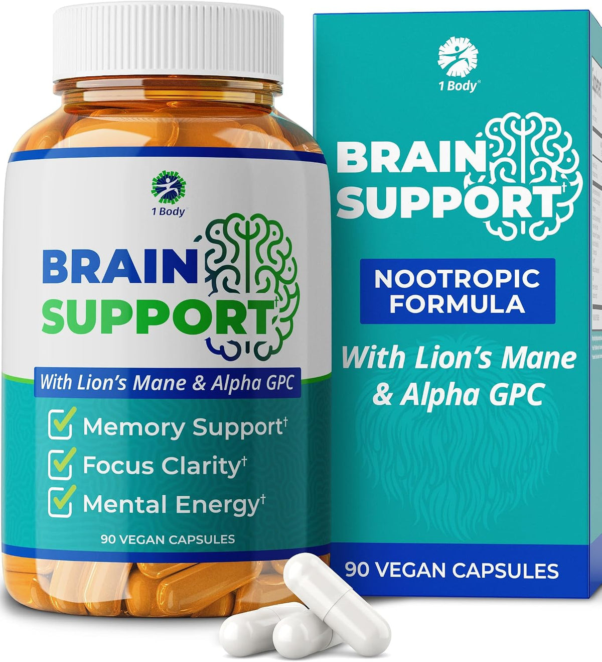 1 Body Brain Support - Bacopa Monnieri, Lion’s Mane for Memory & Focus
