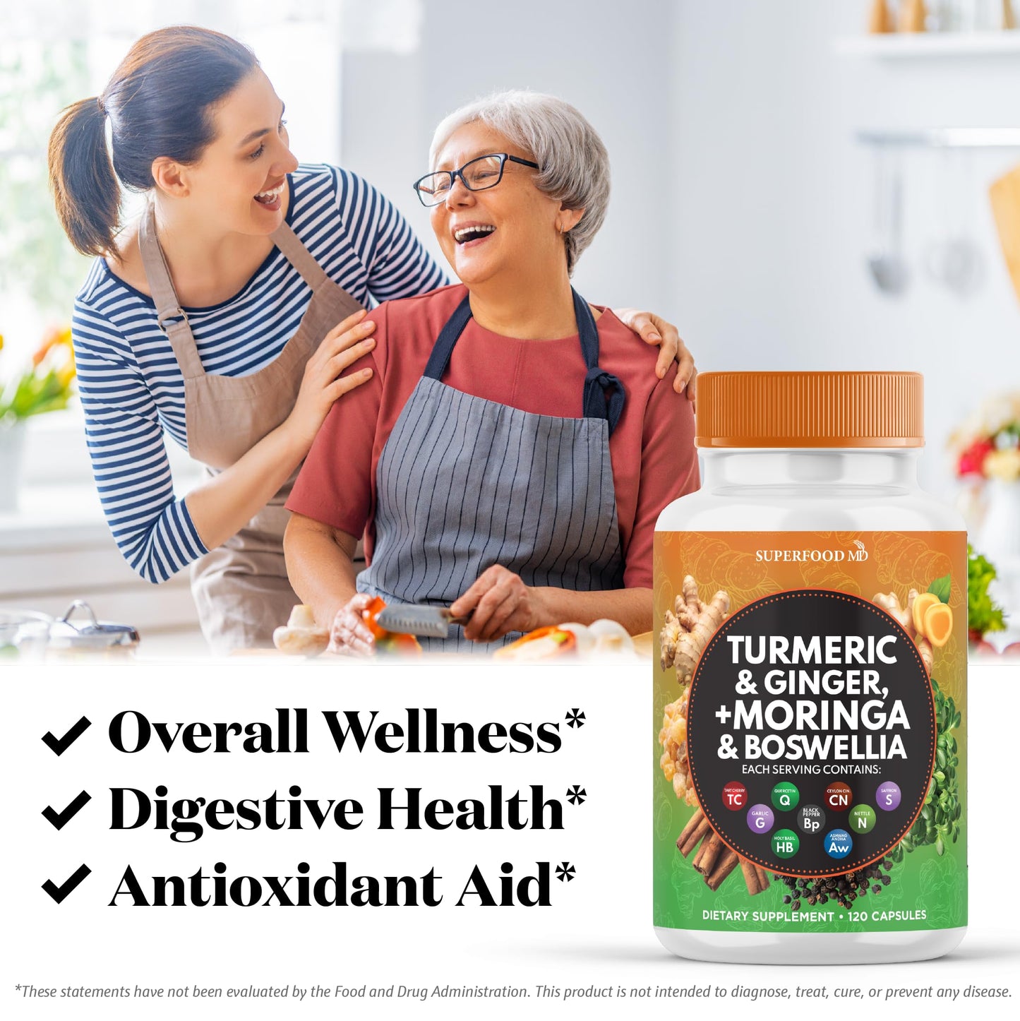 Turmeric Moringa Supplement | Ginger, Boswellia, Saffron, Holy Basil- Joint Support Supplement for Women and Men with Ceylon Cinnamon, Quercetin, Tart Cherry- 240 Count