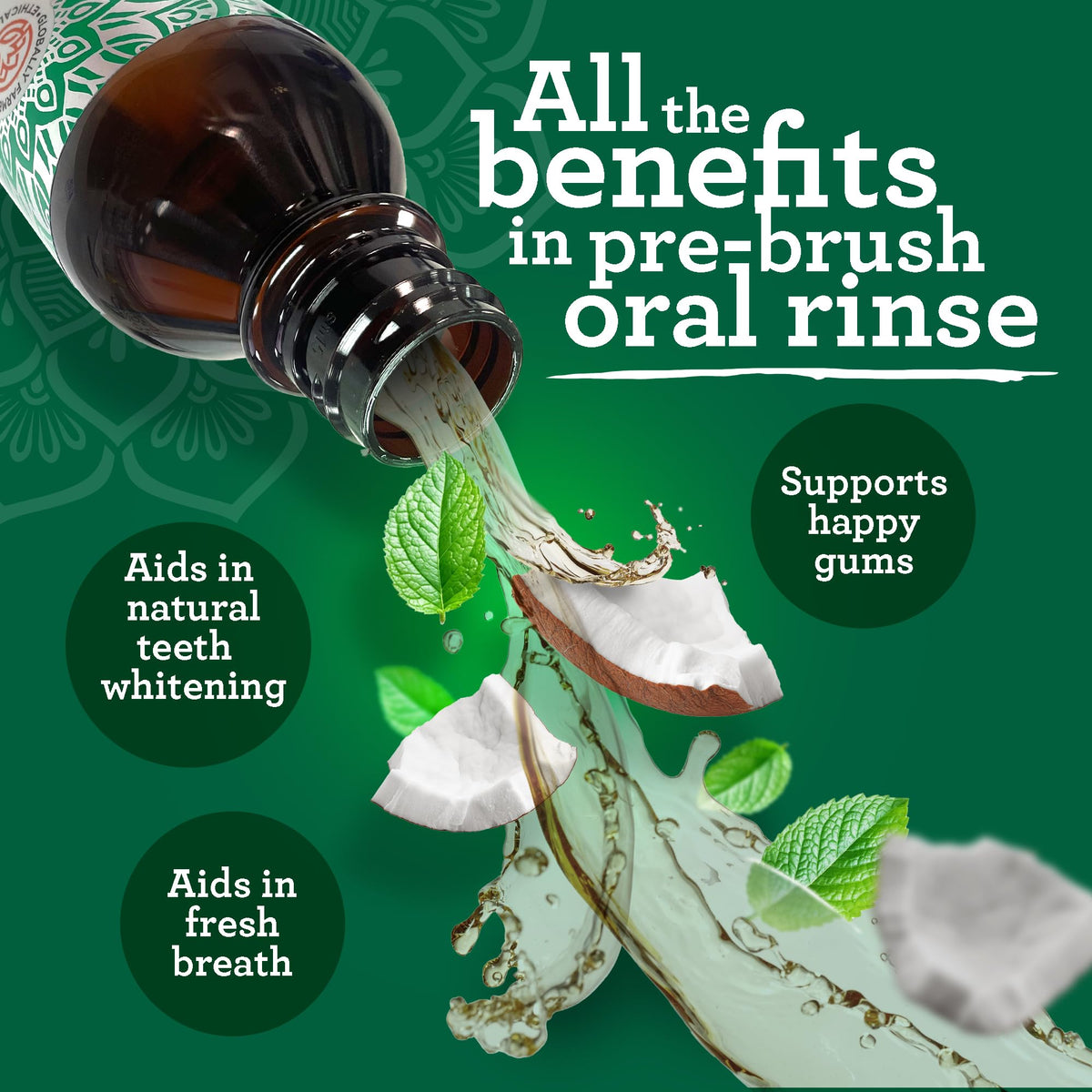 GuruNanda Starter Coconut Oil Pulling Mouthwash with Peppermint Oil, 8oz
