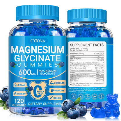 Magnesium Glycinate Gummies 600mg, Sugar Free Magnesium Gummies for Adults