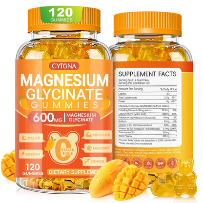 Magnesium Glycinate Gummies 600mg, Sugar Free Magnesium Gummies for Adults