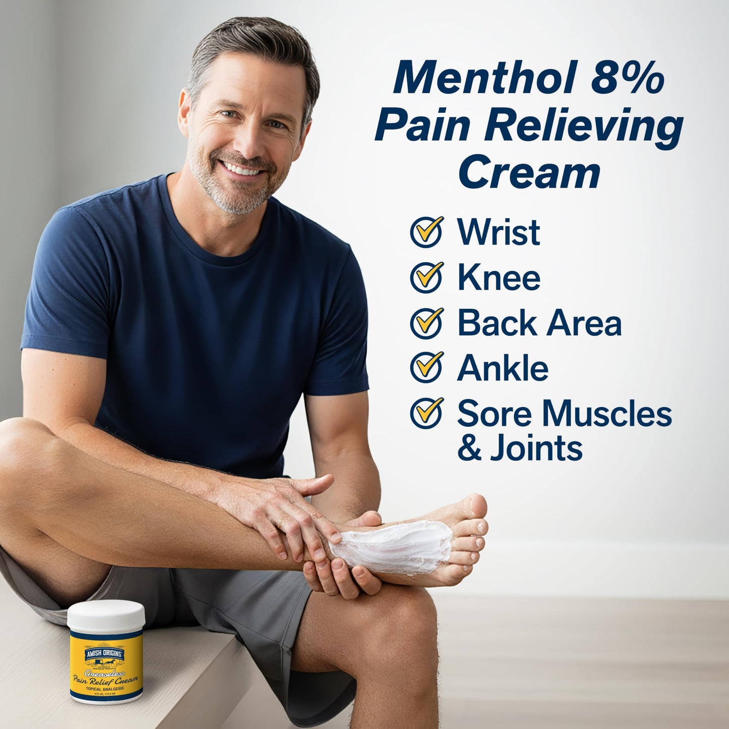 Amish Origins Pain Relief Cream, Maximum Strength Deep Penetrating for Joint, Muscle, Knee, Back, Feet, Hand, Ankle, Aches, 8 fl oz (Pack of 1)
