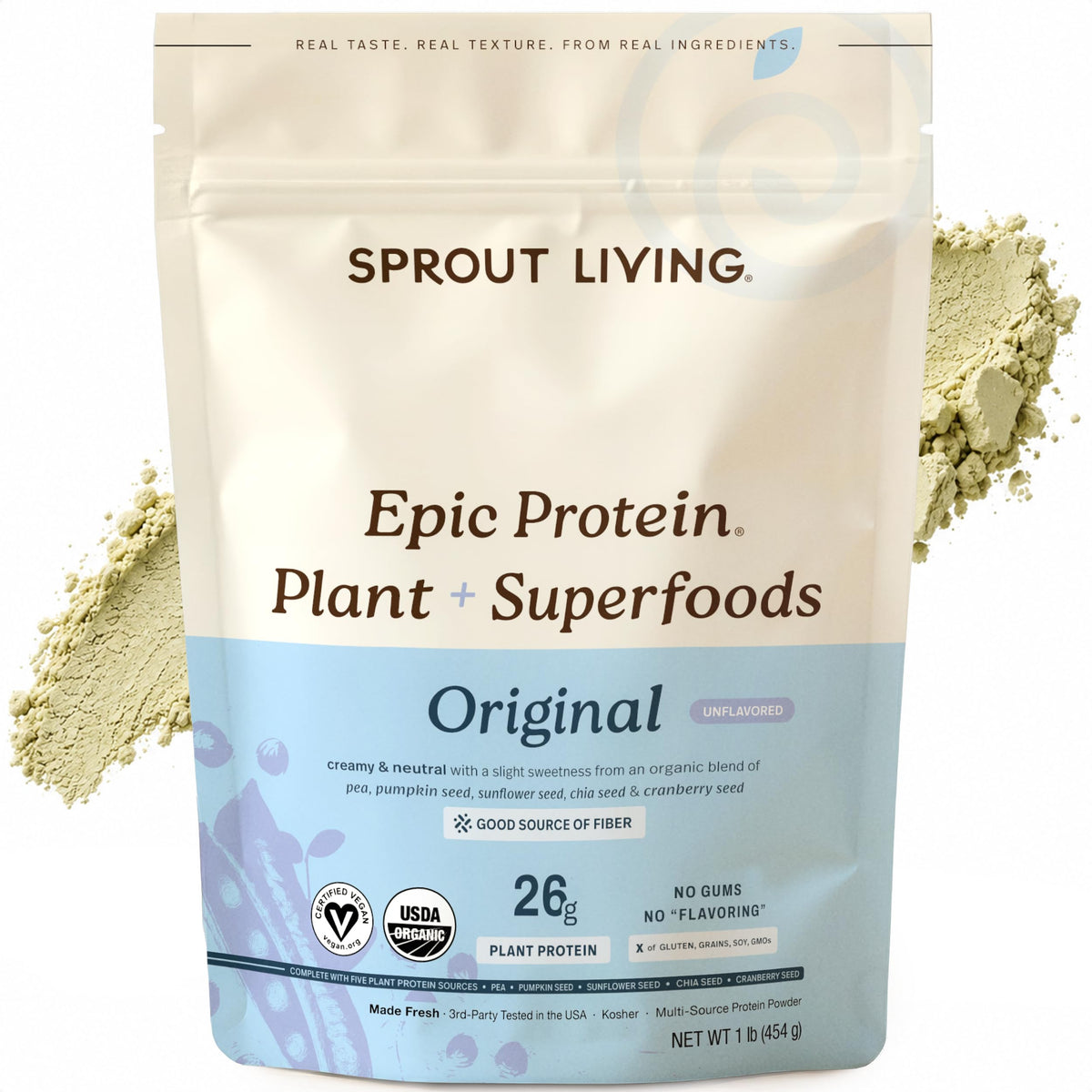 Sprout Living Epic Protein, Plant Based Protein & Superfoods Powder, Vanilla Lucuma Powder | 20 Grams Organic Protein Powder, Vegan, Non Dairy, Non-GMO, Gluten Free, Low Sugar (1 Pound, 12 Servings)