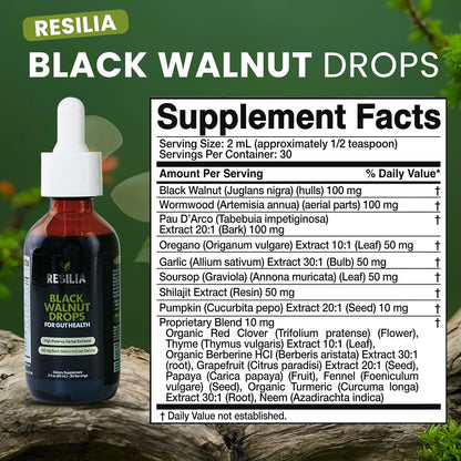 Resilia Herbal Cleanse Liquid Drops – Black Walnut & Wormwood Extract with Pumpkin Seed, Garlic & Turmeric – Alcohol-Free Tincture for Digestive & Daily Wellness Support, 2 fl oz
