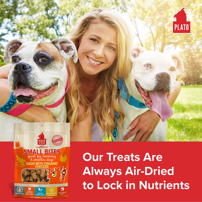 PLATO Pet Treats Small Bites - Air-Dried Training Treats for Dogs - Supports Healthy Digestion - Limited Ingredients - Organic Chicken 6oz - 2 Pack