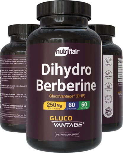 NutriFlair DihydroBerberine 250 mg (GlucoVantage®), 60 Capsules | High Bioavailability Berberine Supplement, Advanced Metabolic & Daily Wellness Support, 2-Month Supply