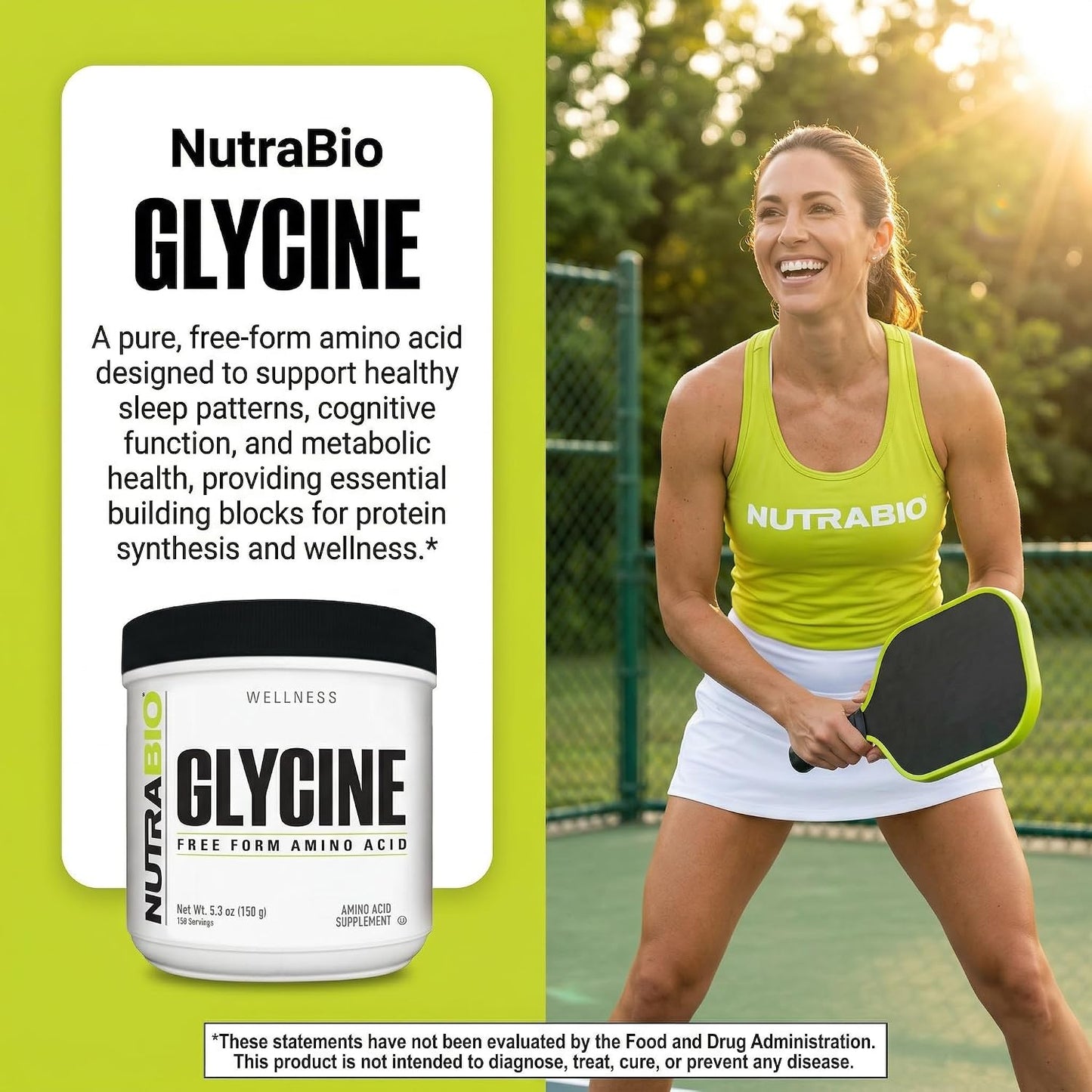 NutraBio Glycine Powder - Glycine Supplement- Free Form Amino Acid Supplement - 1000mg Serving - 150g, 150 Servings