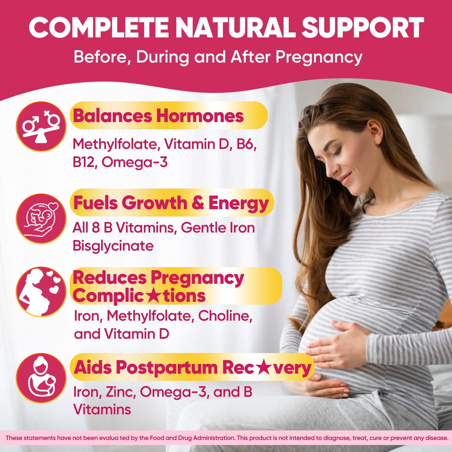 Prenatal Vitamins for Women Gummies, Methylfolate 1mg, Vegan Omega 3 DHA 800mg, Iron, Choline, Iodine, Vitamin D3 B6 B12 - Multivitamin for Women Before, During & After Pregnancy, Sugar Free, 60 Count
