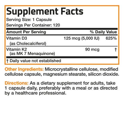 Bronson Vitamin K2 (MK7) with D3 Supplement Non-GMO Formula 5000 IU Vitamin