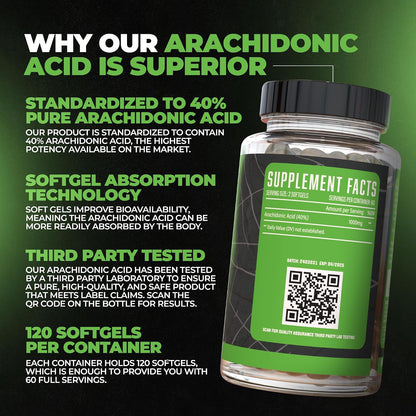 Huge Supplements Arachidone, Arachidonic Acid Supplement, Promotes Lean Mass & Increased Strength, Highest Dosed with 1000mg Per Serving, 120 Softgels