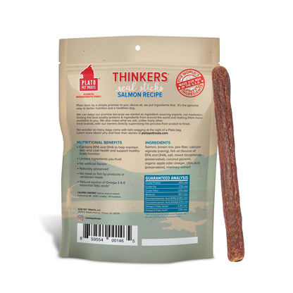 Plato Pet Treats Thinkers - Meat Stick Treats for Dogs - Limited Ingredient with EPA and DHA to Support Skin, Coat, and Brain - Air-Dried - Thinkers Salmon 10oz - 2 Pack