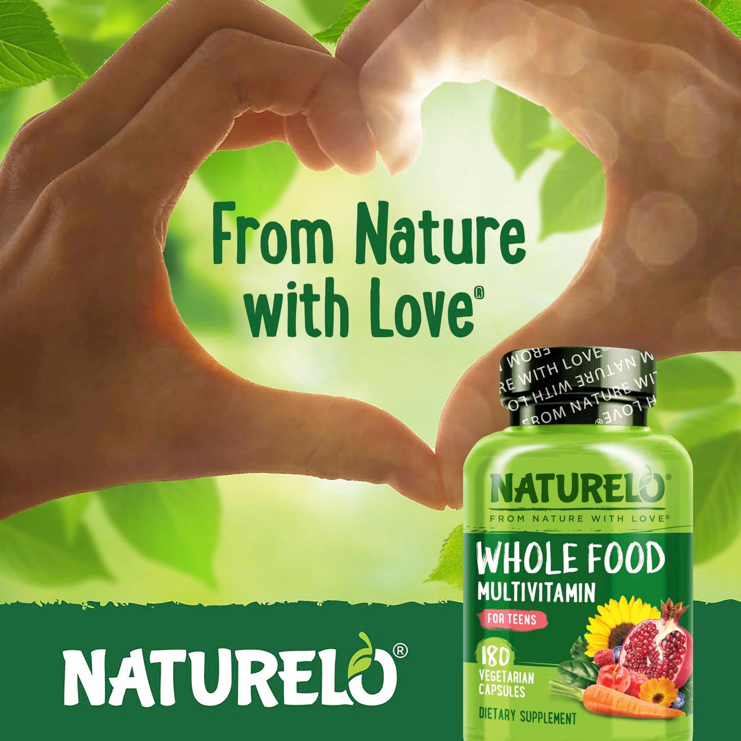 NATURELO Multivitamins for Teenage Girls/Boys, 60 Capsules, Whole Food Multivitamin with Minerals, Non-GMO, Vegetarian