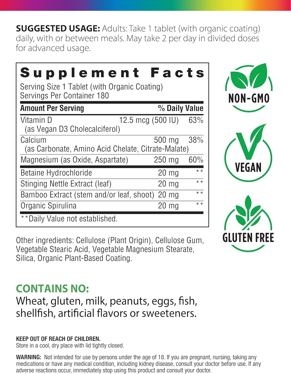 Rainbow Light Calcium Complex with Magnesium & Vitamin D3 + | 180 Tablets | Real Food Nutrients | Supports Bone Density & Muscle Health | Vegan Supplement for Men and Women | Real Food Nutrients | Supports Bone Density & Muscle Health | Vegan Supplement f