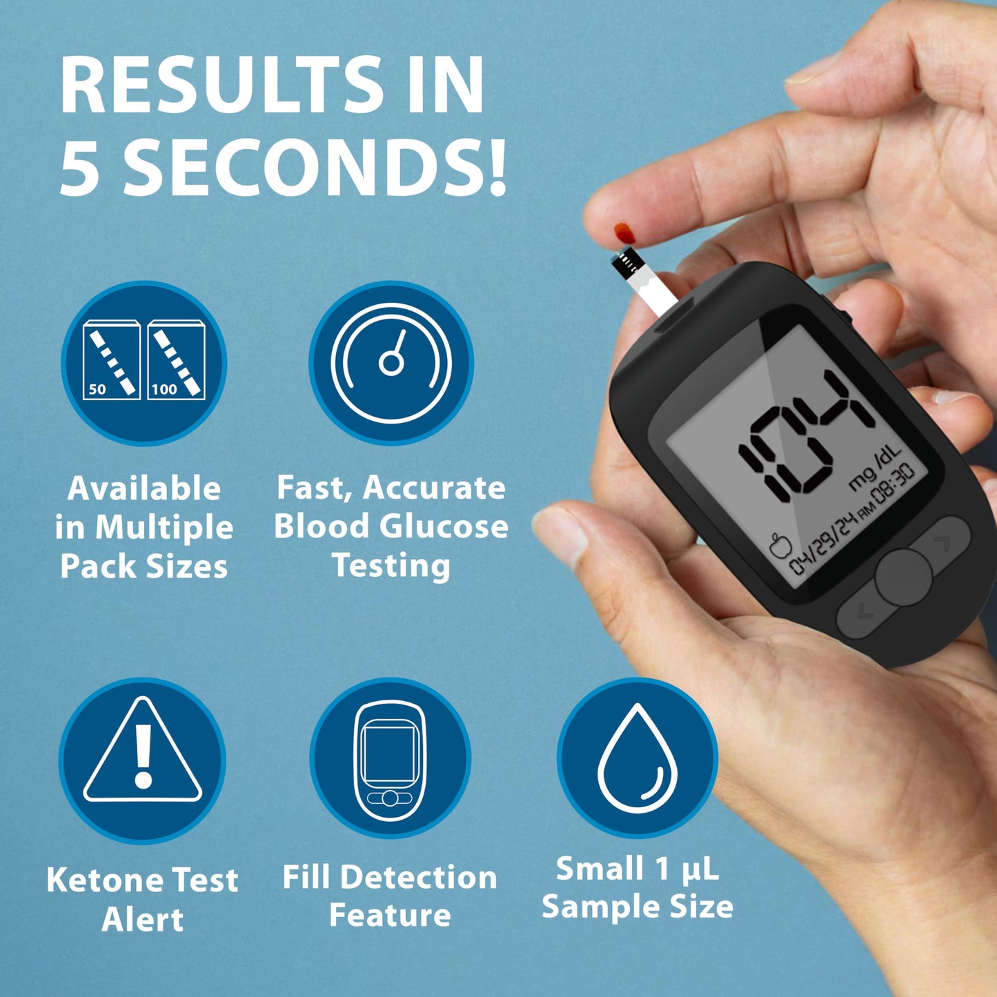 TRUENESS Blood Glucose Test Strips, 50 Count | Blood Glucose Test Strips Compatible with TRUENESS Family of Self Monitoring Blood Glucose Meters, Fast 5 Second Results
