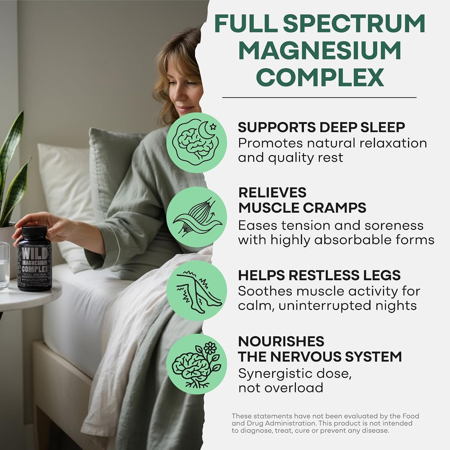Wild Foods Magnesium Complex Supplement with 7X Forms, 90 Capsules | High Absorption, Full Spectrum, Easy Digestion | 500mg Glycinate, Bisglycinate, Malate, Orotate, Citrate, Taurate