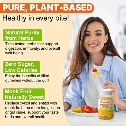 LILICARE Ginger Chews Gummies for Nausea & Digestive Support, Stomach Relief - Sugar Free with Turmeric & Odorless Garlic, Quercetin, Vitamin D3, C, Delicious Digestive Supplements, 60Cts (Pack of 1)